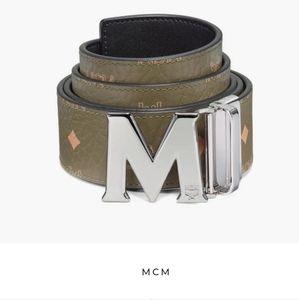 MCM Green/Silver Claus M Reversible Belt in Visetos Color Sea Turtle